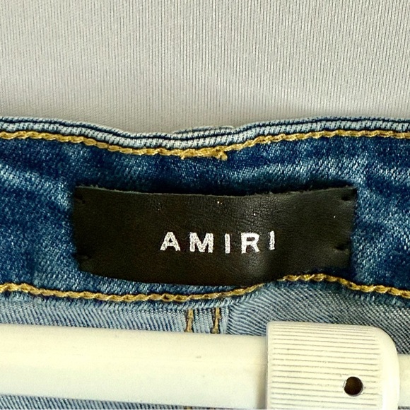 AMIRI Light Blue Skinny Jeans with Patterned Patches - Picture 5 of 10